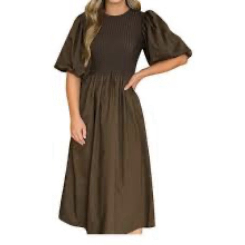Sofie the Label Tori Puff Sleeve Contrast Maxi Dress Women's Size Small Brown